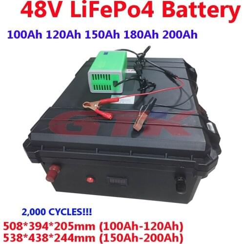48V 100Ah 120Ah 150Ah 200Ah LiFepo4 lithium battery pack with BMS for 5000w motorhome electric car solar energy+10A charger