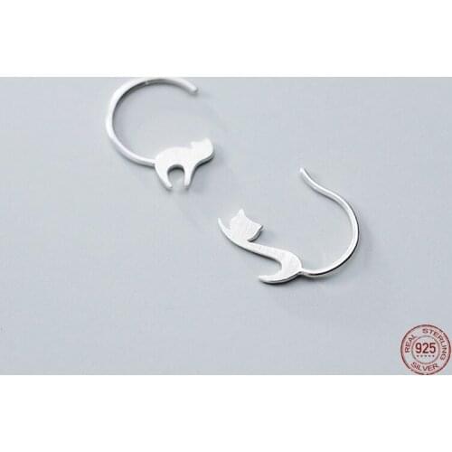 LKO 925 Sterling Silver Asymmetry Stud Earrings 2021 Trendy Elegant Creative Matte Texture Cat Cute For Girl Party Jewelry
