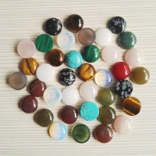 Fashion Natural Stone round Beads 14x14mm mixed high quality cabochon Jewelry stones Ring accessories 50Pcs/lot Wholesale