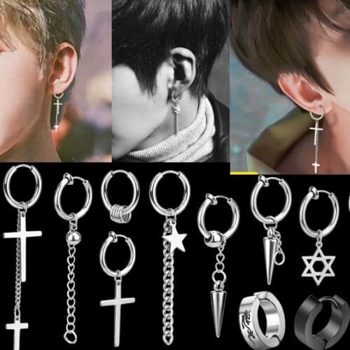 New Punk Gothic Earrings Black Color Silver Stainless Vintage Ear Clip Fashion Steel Cross Earring Man Womens Gift Jewelry 1Pc
