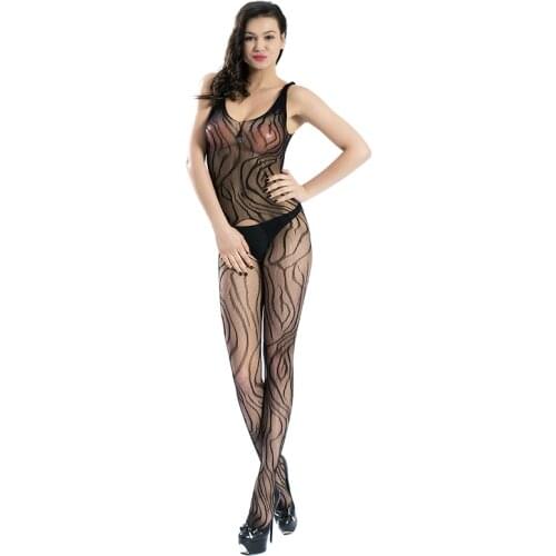 New Arrival Womens Sexy Lingerie Sexy Transparent Jacquard Open Crotch Piece Netting Bodystockings Cleavage