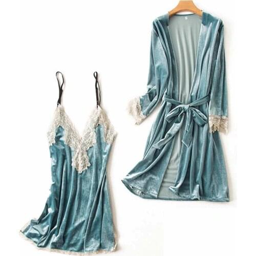 MECHCITIZ autumn velvet womens robe gown set sexy sleepwear bathrobe mini dress winter pajamas lounge wear sleep set pyjamas