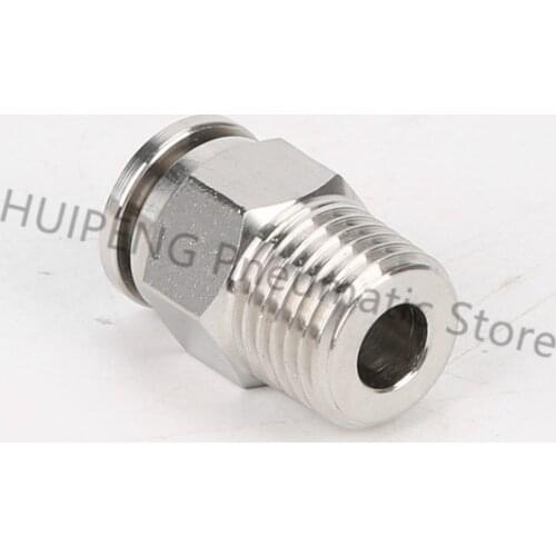 1PCS 304 stainless steel PC 1/4" 1/8" 3/8" 1/2"BSPT Male Thread Pneumatic Quick Connector 4MM12mm Hose Tube Air Fitting Coupler