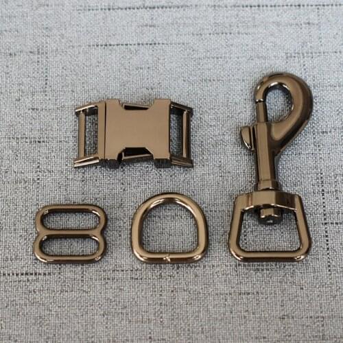 100 Sets 15mm 20mm 25mm Gun Black Metal D Ring Adjuster Belt Buckle Loop Snap Clip Hook For Dog Collar Leash Clasp DIY Accessory