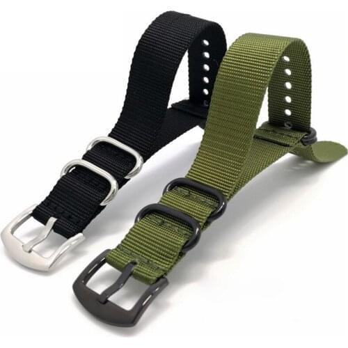 NATO ZULU Watch Band Black Army Green Nylon Strap 22mm Polished Ring Buckle Canvas Replacement Handmade Watchbands