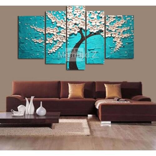 Hand Painted Modern Pink Gustav Klimt Tree Of Life Abstract Oil Painting On Canvas Picture 5 Panel Wall Art Home Decoration