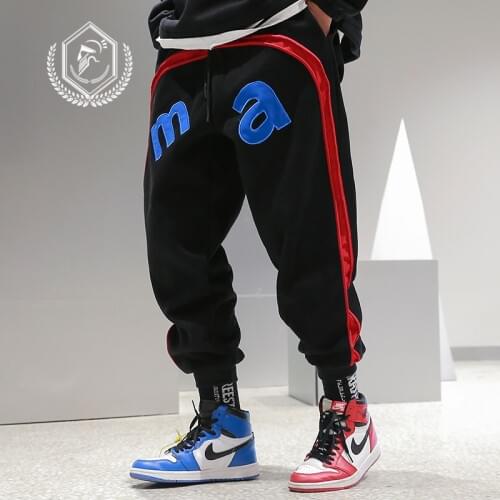 Men Loose Embroidery Cargo Jogger Harem Pants Sport Patchwork Ankle-Length Hip Hop Pants