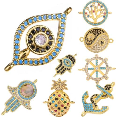 Juya DIY Jewelry Connector Gold/Silver Color Anchor Hamsa Greek Evil Eye Charms Accessories For Handmade Classic Jewelry Making