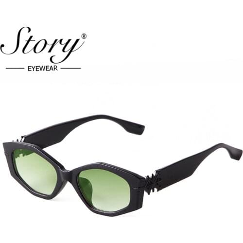 STORY Fashion Green Lens Cat Eye Sunglasses Women Men 2021 Trendy Anchor Blue Polygon Punk Sun Glasses Gafas De Sol Mujer S2265M