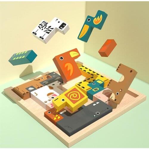 Creative Animal Traffic Building Blocks Toy Montessori Wooden Jigsaw Block Game Educational Toy Game Toy Children Gift