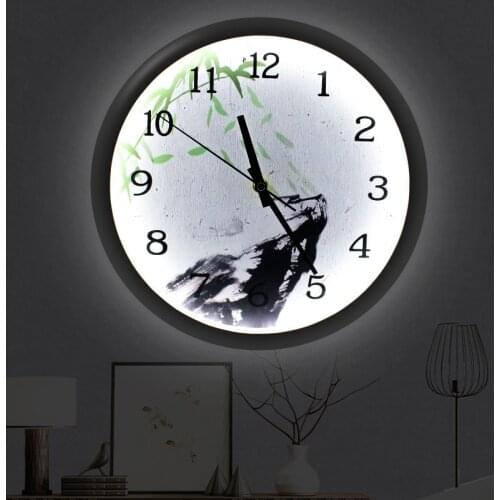 Luminous Wall Clock Chinese Style Silent Hanging Clocks with LED Night Lights Voice Control Large Watch for Living Room Decor