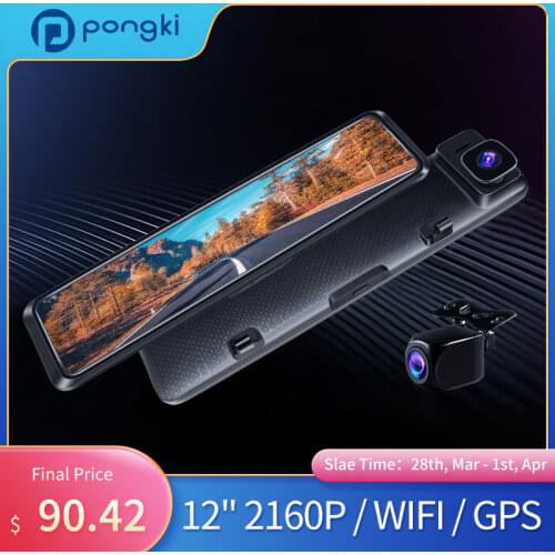 12 Inch Touch Screen Car DVR 4K 2160P Stream Media Dual Lens Video Recorder Rearview Mirror Dash Cam Video Surveillance Camera