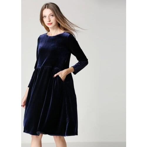 Women half O-neck Velvet Dress Autumn Ladies Party Dress Vestidos Velour Dress Long Sleeve loose casual Tops plus size M-7XL