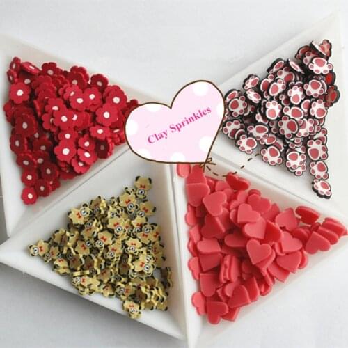 100g Hot Clay Sprinkles for Crafts Polymer Clay Cartoon Bear Claw Flower Heart Slices DIY Accessories klei Mud Supply 1cm
