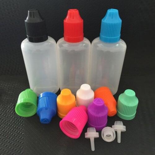 1000pcs 50ML Colorful PE Bottle Plastic Dropper Bottles with Long Thin Tips Childproof caps E Liquid 50ml Empty Bottles