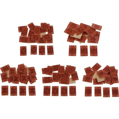 20Pcs PU Leather Label Handmade Embossed Tags with Holes Embellishments Knit DIY Apparel Accessories, 20×30mm