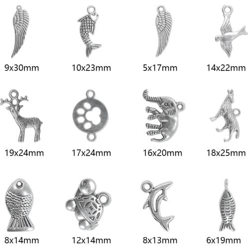 30pcs/lot Metal Pendant Handmade Antique Silver Plated Charm Animal Beads For DIY Jewelry Making Necklaces Handicrafts Supplies