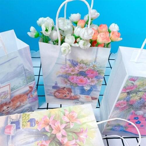 50pcs 21*15*8cm paper bag With Handles cat perfume vase series wedding gift stationery desktop storage student office supplies