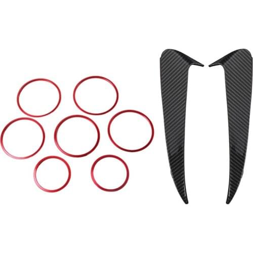 7Pcs Red Exterior A/C Air Vent Outlet Ring Cover Trim With Carbon Fiber Rear Bumper Spoiler Air Vent Cover Side Canard