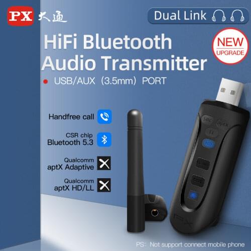 PX CSR8675 aptX HD/LL USB Bluetooth 5.0 Adapter for PC 3.5mm AUX Wireless Audio Transmitter for TV Desktop Laptop two Link