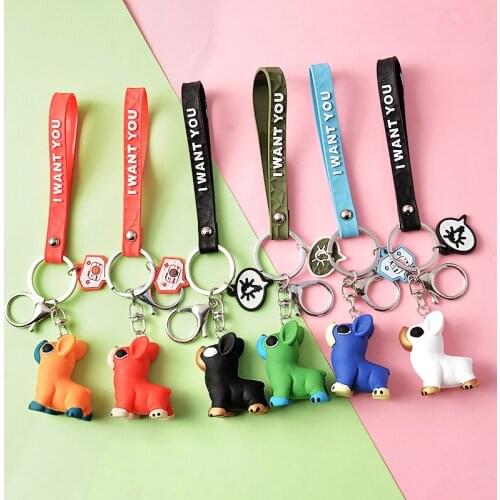 Bulldog Puppies Keychain PU Leather Dog Keychain Ladies Bag Accessories Small Accessories Mens Car Keyring Couple Friends Gift