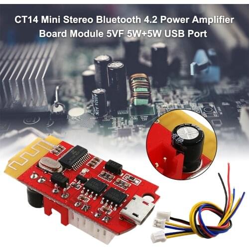 CT14 Micro Bluetooth 4.2 Stereo Power Amplifier Board Module 5VF 5W+5W with USB Charging Port for Refitting Loudspeaker Box