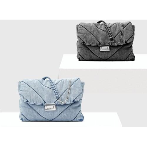 Denim Womens Bag Quilting Womens Handbag Solid Fashion Women Shoulder Bag Metal Chain Lady Totes Flap Lady Bags For Women 2020