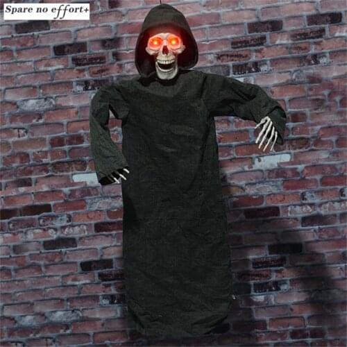 Horror Skull Head for Pranking Halloween Party Hanging Ghost Black Clothes Monster Haunted House Room Escape Tricky Props Zombie