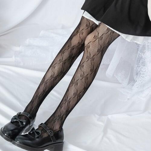 Cute Lolita Pantyhose Breathable Bowknot Net Stockings Japanese Girls Hollow Cosplay Sexy Tights for Women Gift Dropshipping
