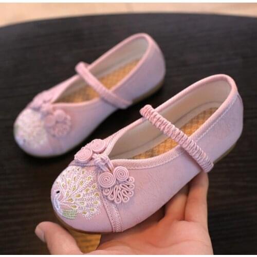 Hot kids girls cloth shose hanfu girls embroidered shoes soft bottom sneakers chinese style horns shoes fashion autumn/spring