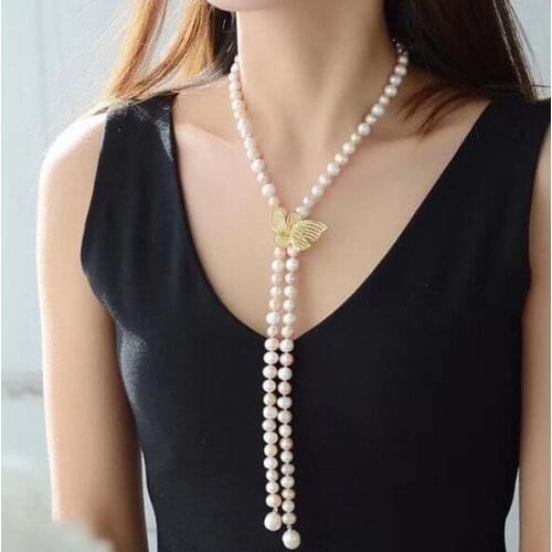 Free shipping jewelry 8-9mm White Pearl CZ Necklace Pendant 925 silver micro inlay zircon clasp accessory