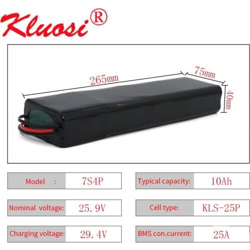 KLUOSI 7S4P 24V 10Ah 25.2V 500W 29.4V Lithium Battery Pack with 25A BMS for Electric Moped Ebike Scooters Bicycle Wheelchair Etc