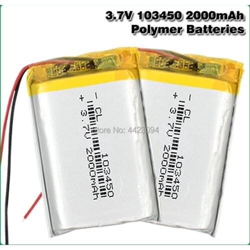 3.7V 2000mAh 103450 Lipo Polymer Lithium Rechargeable Battery For GPS navigator MP5 GPS Bluetooth Speaker headset e-book camera