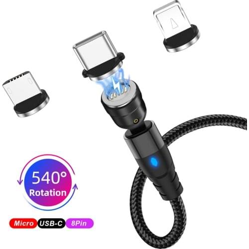 UKGO 3A 540° Rotation Magnetic Cable Mobile Phone Charging Cables Micro USB Cable USB Type-C Charger For iPhone 12