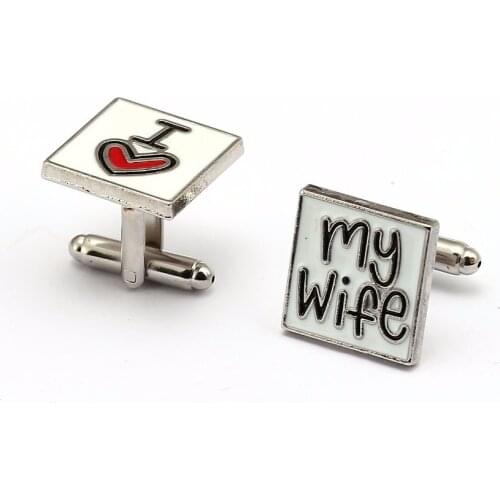 HSIC 10pairs/lot Fashion Cufflink I Love My Wife Cuff Link Men Shirt Metal Wedding Cufflinks Wholesale Valentines Gift HC12578