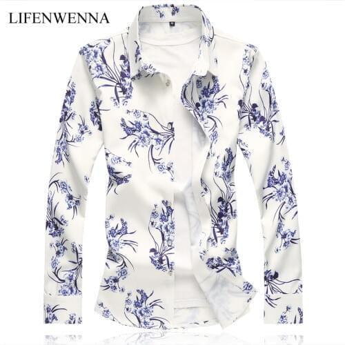 Autumn New Arrival Mens Shirt 2019 New Fashion Floral Print Long Sleeve Shirts Mens Clothing Trend Casual Flower Shirts Men 7XL