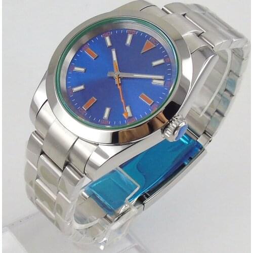 Orange Flash Hand 36MM Men Watch MIYOTA 8215 Automatic Wristwatch Brushed Bracelet Flat Sapphire Crystal