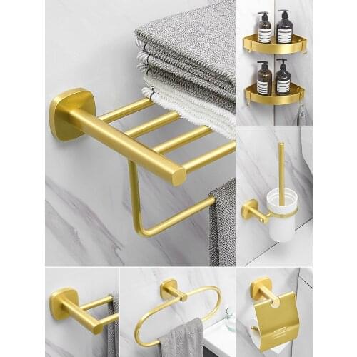 Bathroom Accessories Set Aluminum Brushed Gold Towel Rack Towel Bar Toilet Brush Holder Corner Shelf Paper Holder Bath Hardware