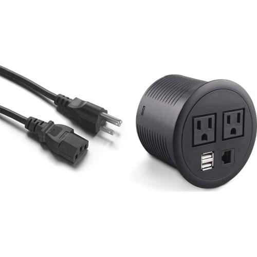 Desk socket insert the power grommet through the hole and put back the ring underneath the table, so it can fixate you grommet