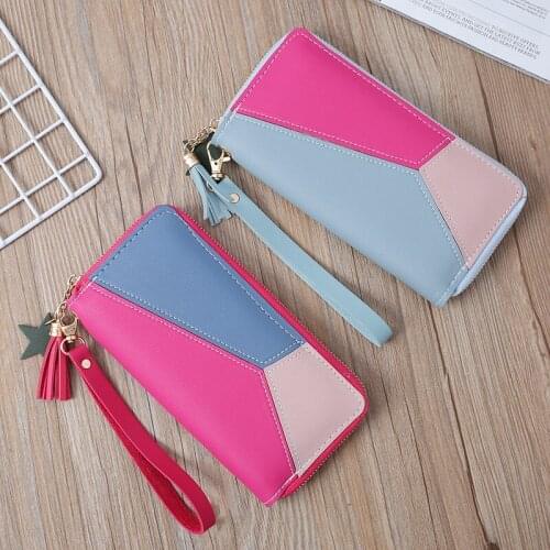 Wholesale Women Coin Purse Color Matching Long Wallet Ladies Zipper Hit Color Fashion New Korean Purse Clutch Card Holder