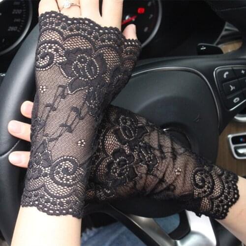 Spring Summer Sexy Lace Gloves Women Black Fingerless Mittens For Driving Sunscreen Ladies Female Gloves