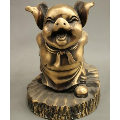Song voge gem S2827 9" Folk Chinese Bronze Buddha Journey to the West Myth Zhu Bajie Pig God Statue