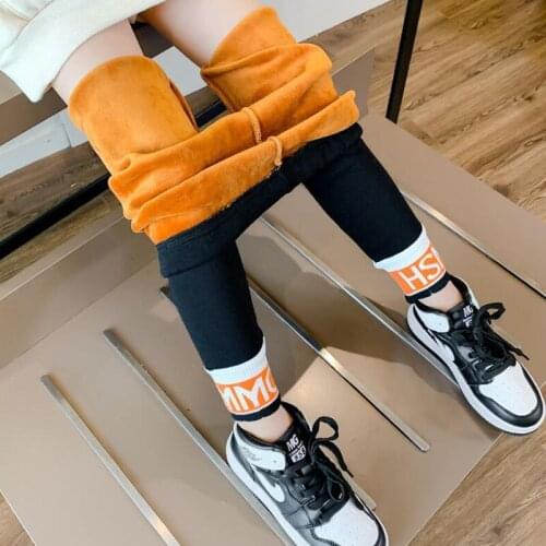 Girls Plus Velvet Thick Leggings Kids Printed Letters Pants 2020 Winter New Youth Outer Trousers Wear Warm Children Pants