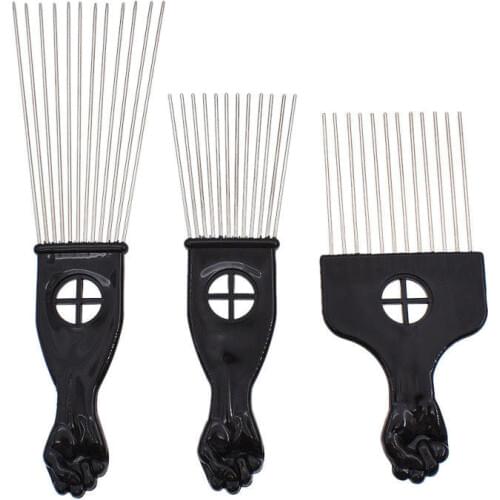 Mayitr 3 Size Black Fist Afro Metal Comb African Hair Pik Comb Brush Salon Hairdressing Hairstyle Styling Tool