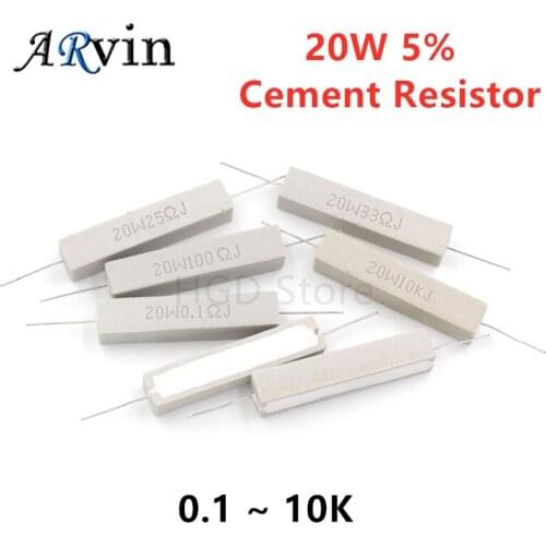 2pcs 20W 5% Cement Resistor Power Resistance 0.1 ~ 10K 0.1R 0.5R 10R 50R 0.22 0.33 0.5 1 2 5 8 10 20 22 30 50 100 1K 1.5K 2K ohm