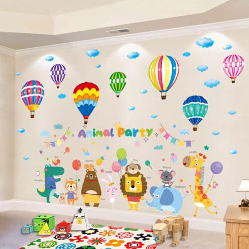 [SHIJUEHEZI] Cartoon Animals Wall Stickers DIY Hot Air Balloons Mural Decals for Kids Rooms Baby Bedroom Nursery Home Decoration