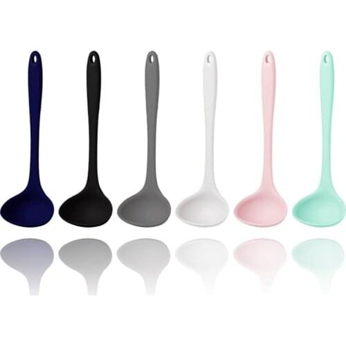 1Pcs Silicone Soup Spoon Solid Color Hosehold Long Handle Porridge Spoon Rice Ladle Tableware Meal Dinner Scoops Kitchen Tools