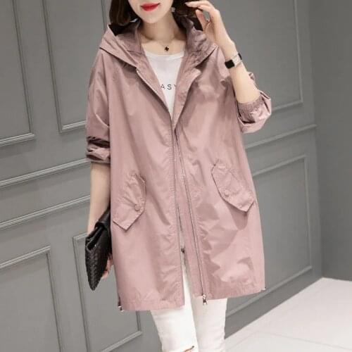 Spring Autumn Plus size Hooded Windbreaker Coats Women Long Trench Coat Female Thin Loose Overcoat Casual Outerwear New Arrival