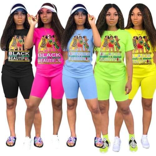 Ladies casual two-piece summer short-sleeved T-shirt shorts fashion classic letter printing solid color suit sportswear