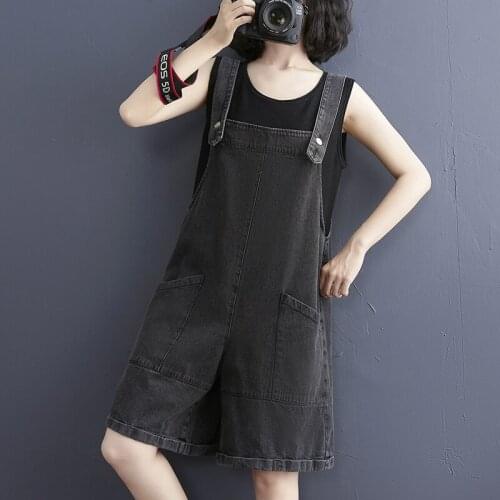 QPFJQD Ladies Loose Denim Braces Shorts 2021 Summer Casual Button Pocket Solid Color Female Loose Comfortable Jeans Pants